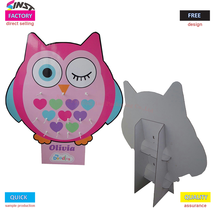 Owl Peg Cardboard Display Stand Mainan Tas Gantungan Kunci Alat Tulis dengan Kait